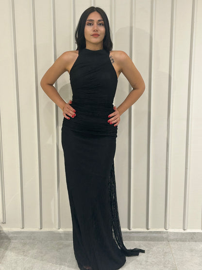 MEY-008 Drapeli Halter Yaka Dantel Abiye